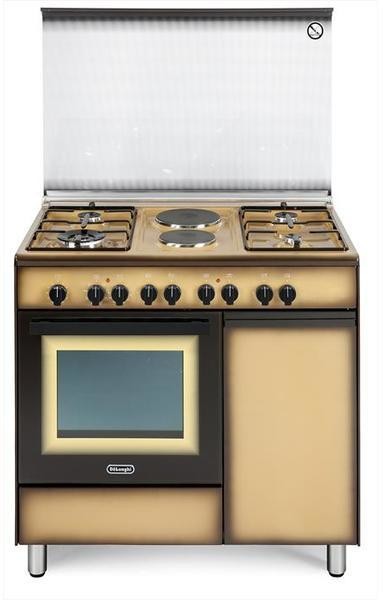 De Longhi DEMK96B42ED Design Approach kitchen 90 cm - 4 burners + 2  electric plates + 1 electric oven - cylinder holder - food warmer - brown |  Vieffetrade