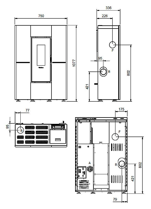 Extraflame Nordica MARILENA PLUS AD - PIETRA NATURALE 1283006 narrow  pellet stove, ducted 8 kw - heatable 665 m³ - natural stone - glass  cladding | Vieffetrade