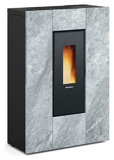 Extraflame Nordica MARILENA PLUS AD - PIETRA NATURALE 1283006 narrow  pellet stove, ducted 8 kw - heatable 665 m³ - natural stone - glass  cladding | Vieffetrade