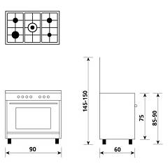Glem AN965VI Alpha Cocina cm. 90 x 60 - acero inoxidable 5 quemadores - 1  horno de gas ventilado multifunción | Vieffetrade