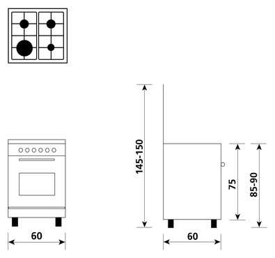 Glem A664VX Alpha Kitchen from accosto cm. 60 x 60 - white 4 fires - 1 gas  oven | Vieffetrade