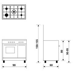Glem AR965MI6 Alpha Annäherungsküche cm. 90 x 60 - edelstahl 5 brenner - 1  elektrischer ofen - gasflaschenhalter | Vieffetrade