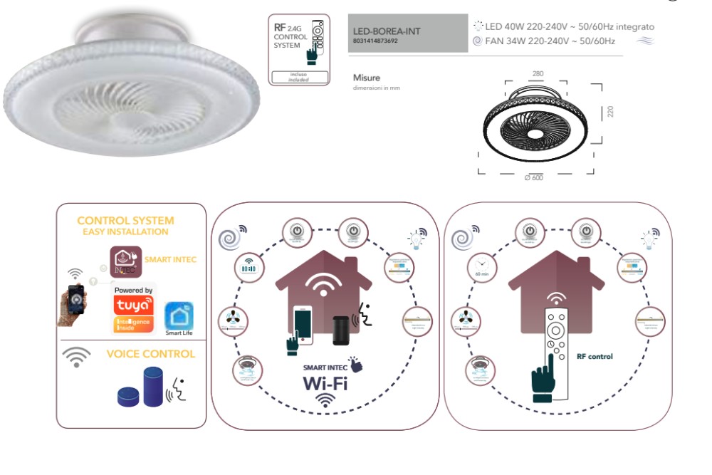 Intec Light LED-BOREA-INT Borea Deckenleuchte mit ventilator, wlan 